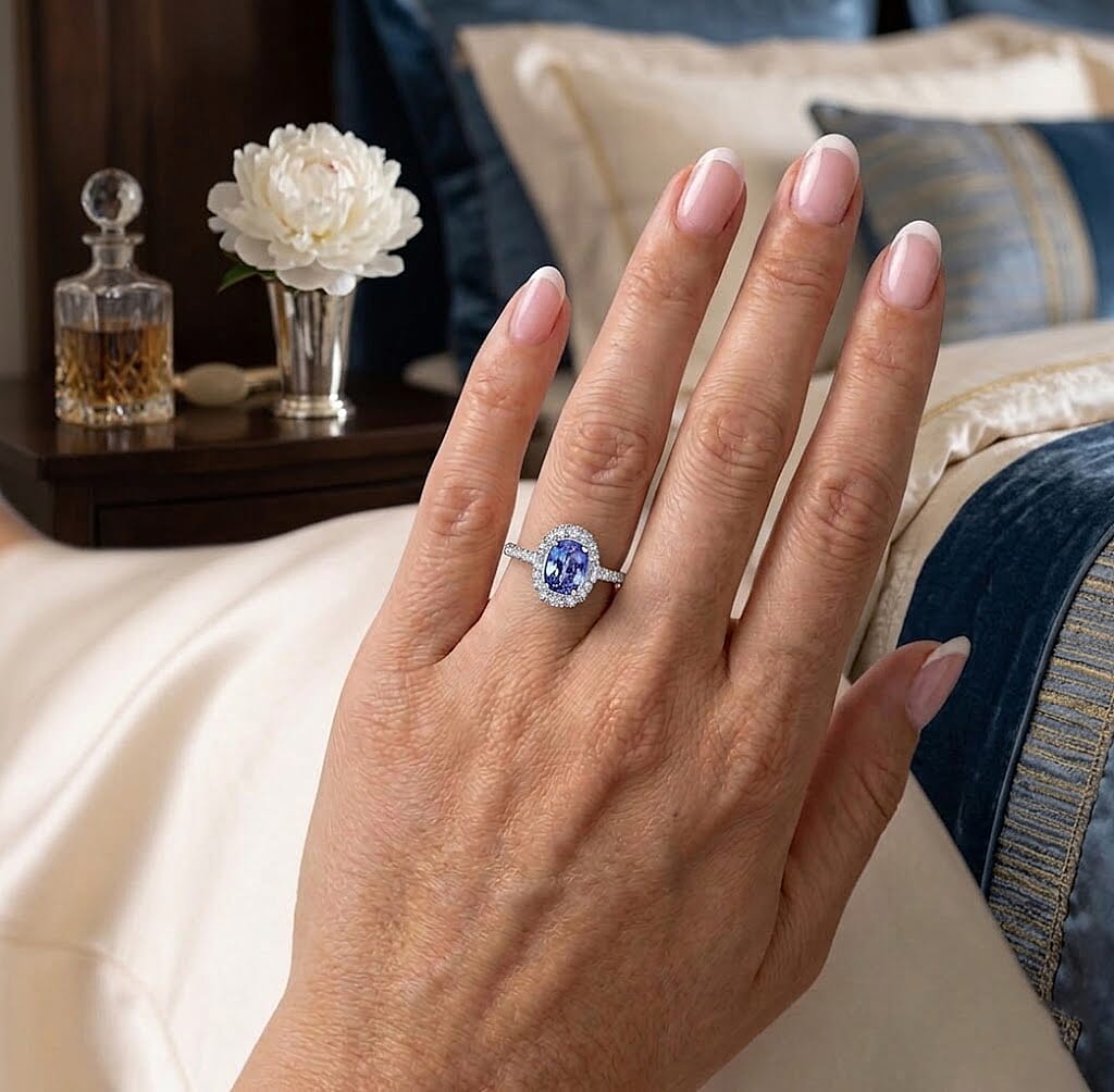 Certified & Appraised D'Joy Premium Tanzanite and Moissanite 2.25 ctw Ring in Rhodium Over Sterling Silver (Size 6.0)