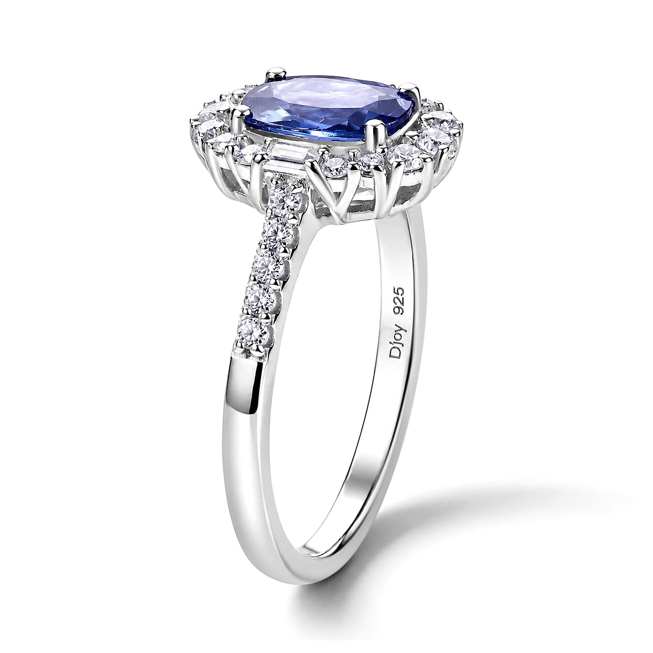 Certified & Appraised D'Joy Premium Tanzanite and Moissanite 2.25 ctw Ring in Rhodium Over Sterling Silver (Size 6.0)