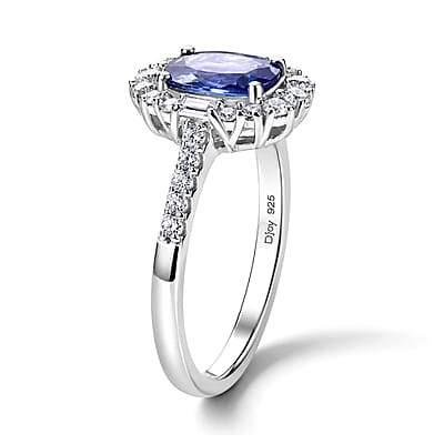 Certified & Appraised D'Joy Premium Tanzanite and Moissanite 2.25 ctw Ring in Rhodium Over Sterling Silver (Size 6.0)