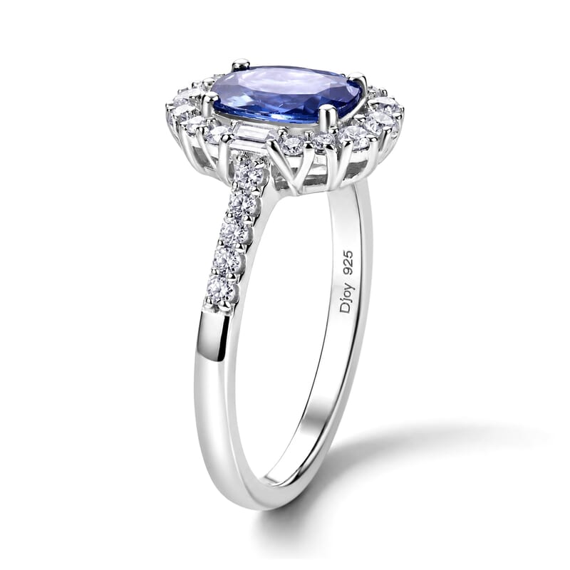 Certified & Appraised D'Joy Premium Tanzanite, Moissanite Ring in Rhodium Over Sterling Silver (Size 7.0) 2.25 ctw