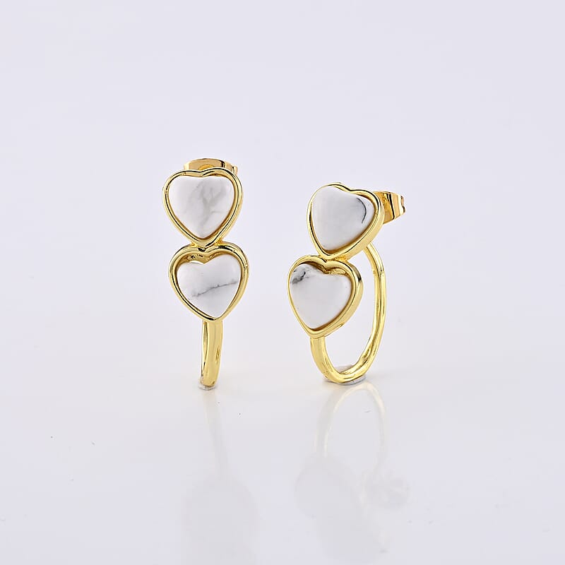 White Howlite 10.00 ctw Earrings in Goldtone