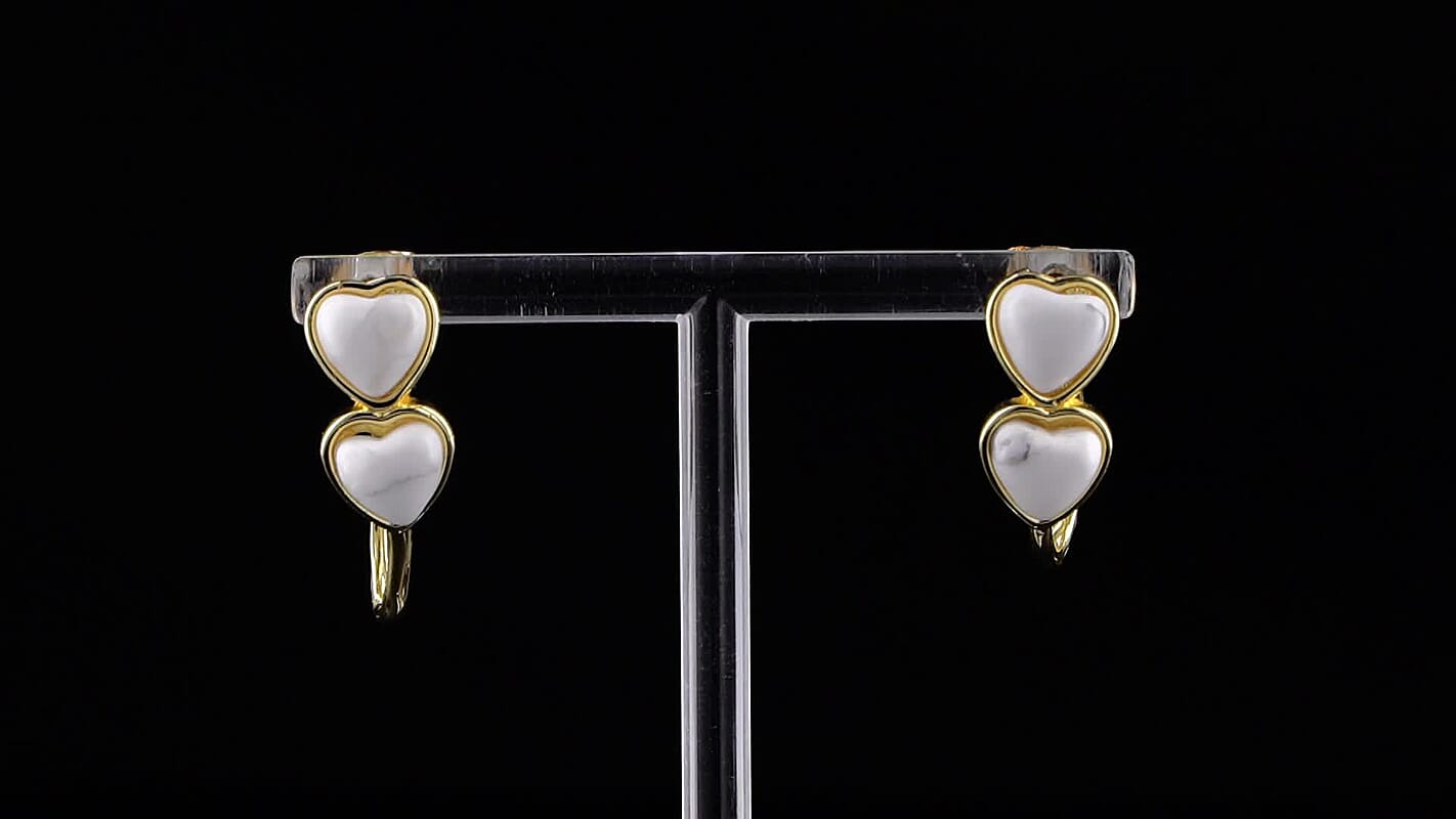 White Howlite Earrings in Goldtone 10.00 ctw