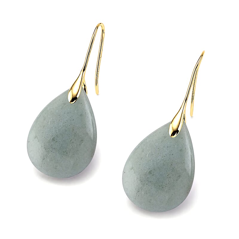 Green Aventurine 40.00 ctw Earrings in Goldtone
