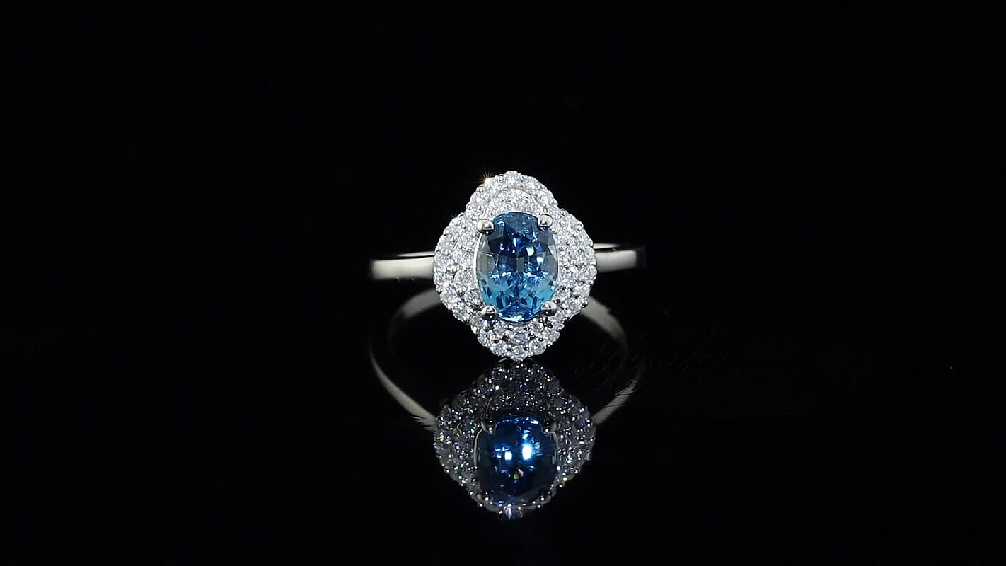 Certified & Appraised D'Joy Premium Cambodian Blue Zircon and Moissanite 2.50 ctw Ring in Rhodium Over Sterling Silver