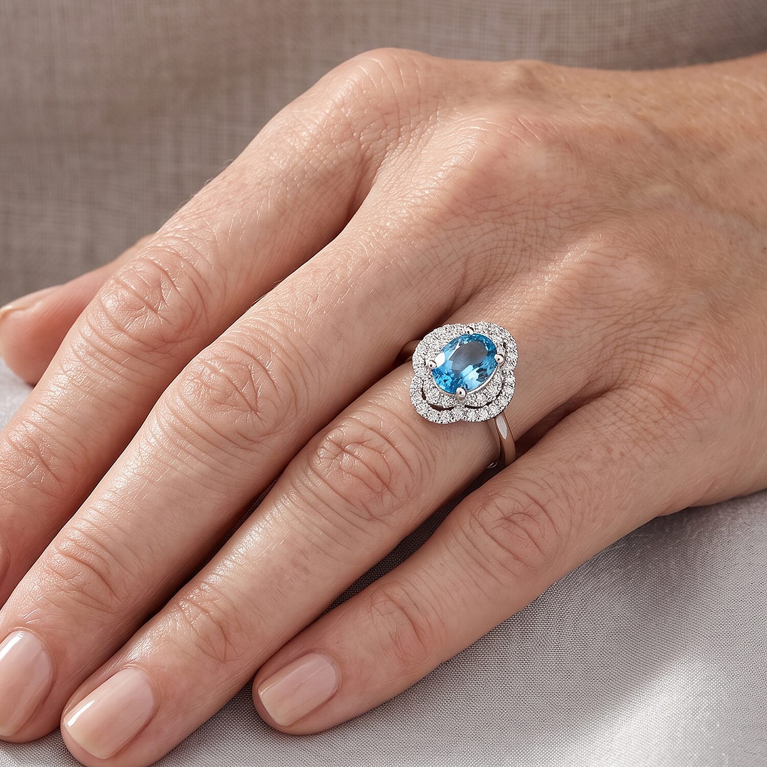 Certified & Appraised D'Joy Premium Cambodian Blue Zircon and Moissanite 2.50 ctw Ring in Rhodium Over Sterling Silver (Size 6.0)