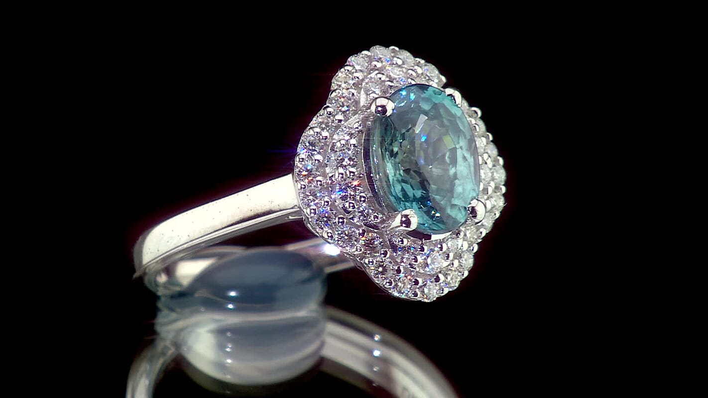 Certified & Appraised D'Joy Premium Cambodian Blue Zircon and Moissanite 2.50 ctw Ring in Rhodium Over Sterling Silver