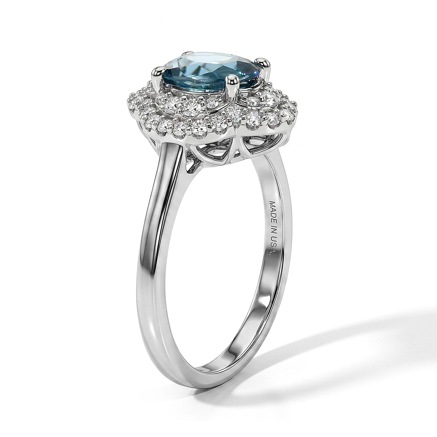Certified & Appraised D'Joy Premium Cambodian Blue Zircon and Moissanite 2.50 ctw Ring in Rhodium Over Sterling Silver (Size 6.0)