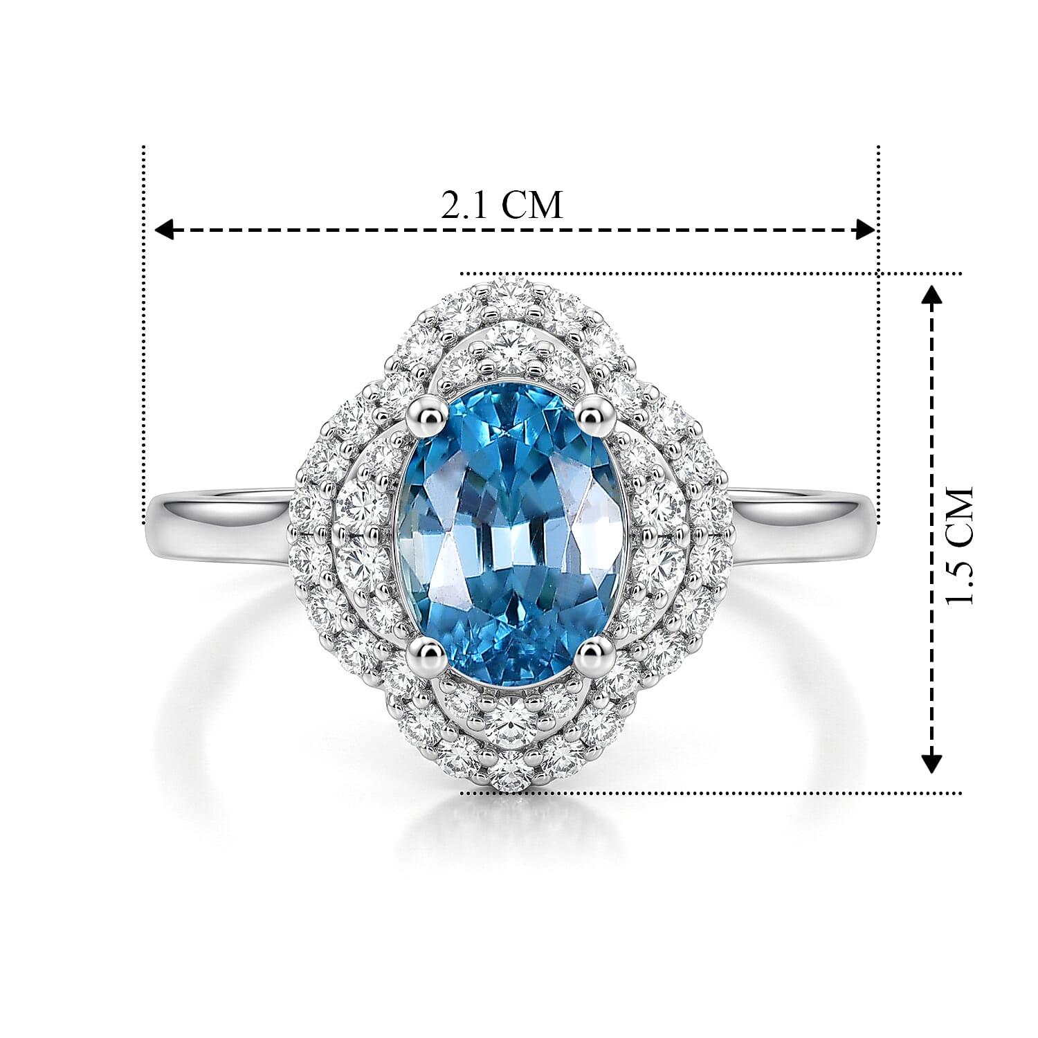 Certified & Appraised D'Joy Premium Cambodian Blue Zircon and Moissanite 2.50 ctw Ring in Rhodium Over Sterling Silver (Size 6.0)