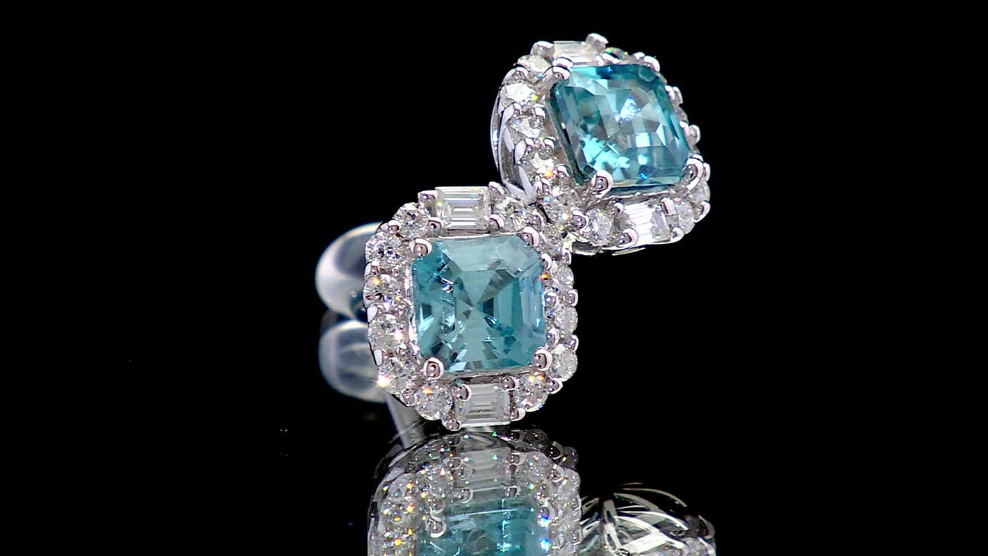 D'Joy Premium Cambodian Blue Zircon, Moissanite Earrings in Rhodium Over Sterling Silver 2.00 ctw