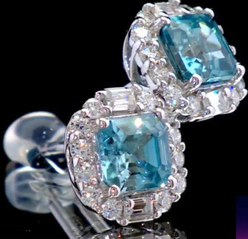 Certified & Appraised D'Joy Premium Cambodian Blue Zircon and Moissanite 2.00 ctw Earrings in Rhodium Over Sterling Silver