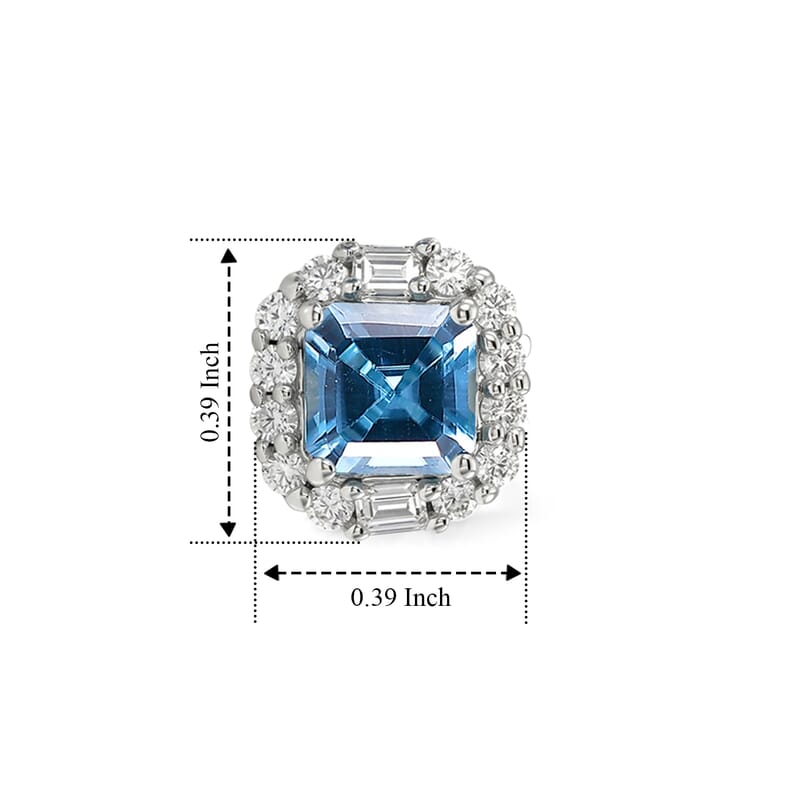 Certified & Appraised D'Joy Premium Cambodian Blue Zircon and Moissanite 2.00 ctw Earrings in Rhodium Over Sterling Silver