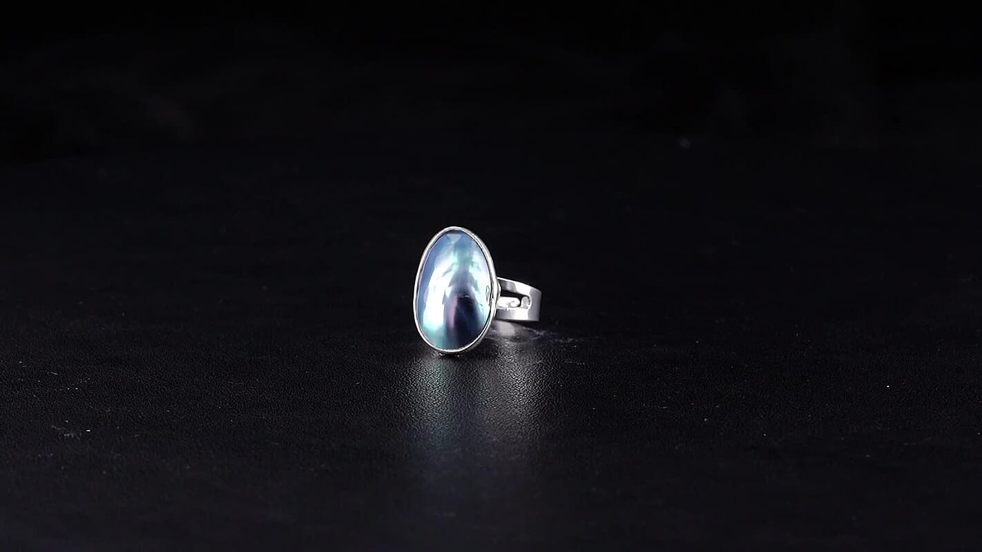 Peacock Color Shell Pearl Ring in Silvertone (Adjustable)