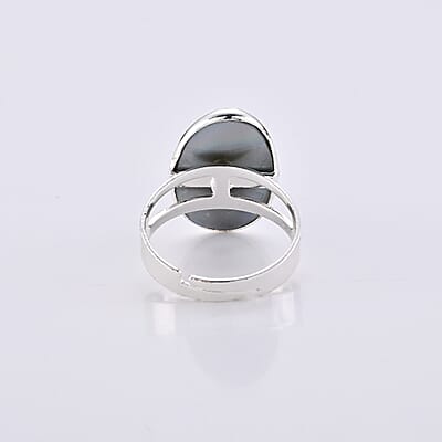 Peacock Color Shell Pearl Ring in Silvertone (Adjustable)