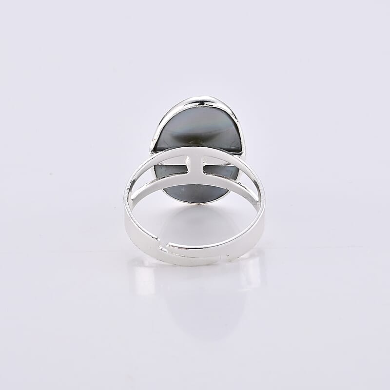 Peacock Color Shell Pearl Ring in Silvertone (Adjustable)