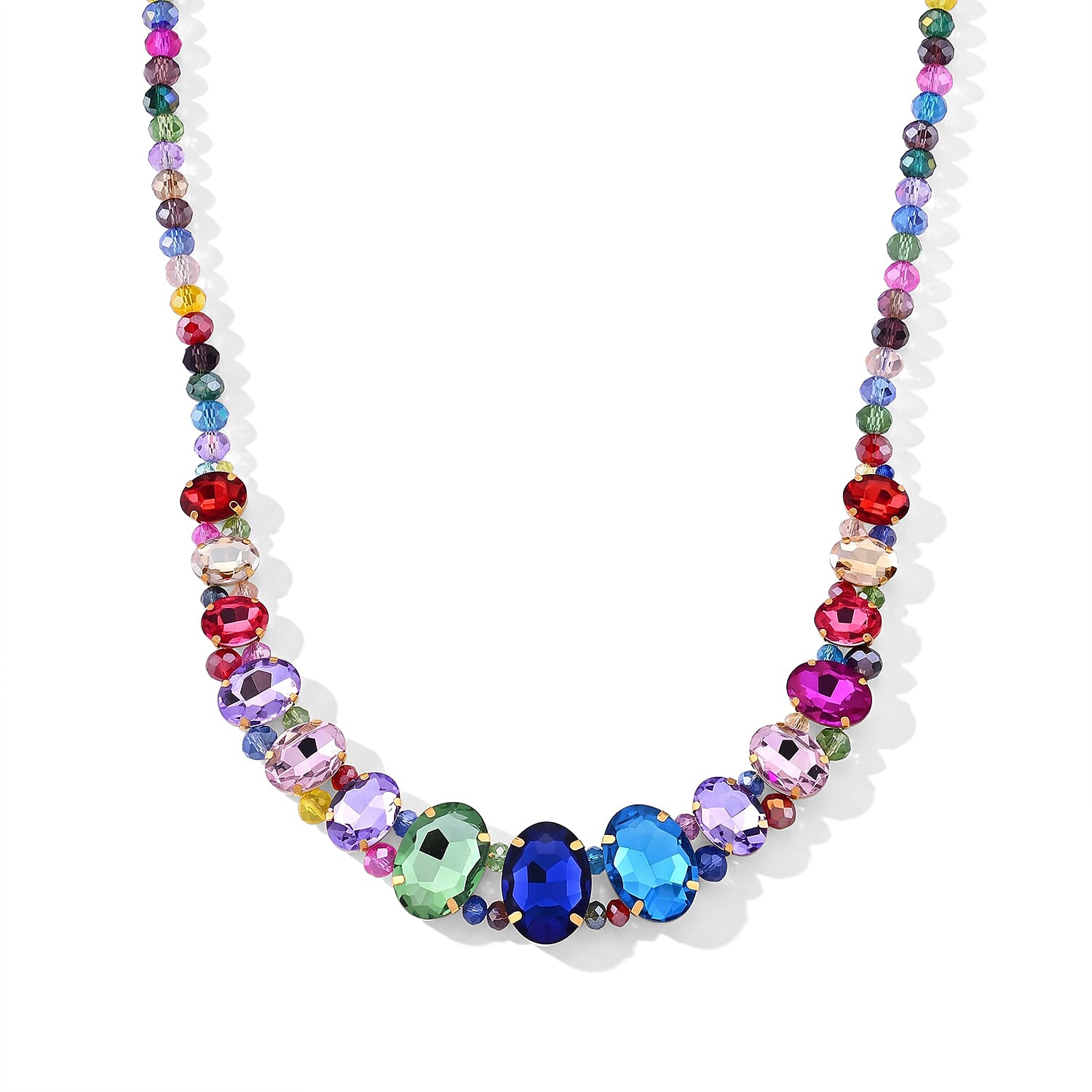 Austrian Multi Crystal and Multi Glass Necklace in Goldtone 20-23 Inches