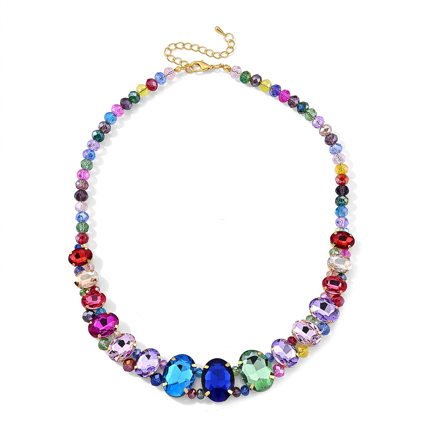 Austrian Multi Crystal and Multi Glass Necklace in Goldtone 20-23 Inches