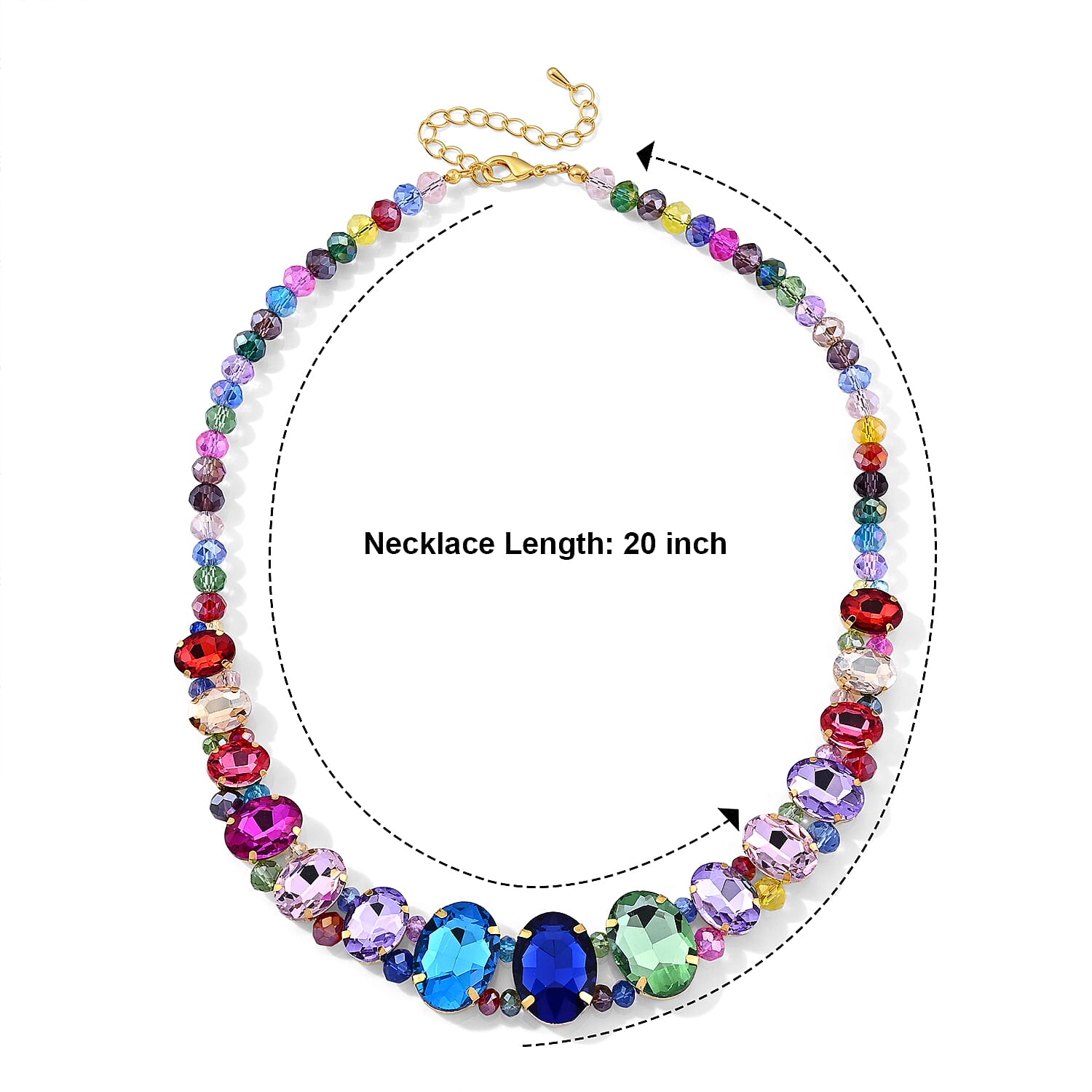 Austrian Multi Crystal and Multi Glass Necklace in Goldtone 20-23 Inches