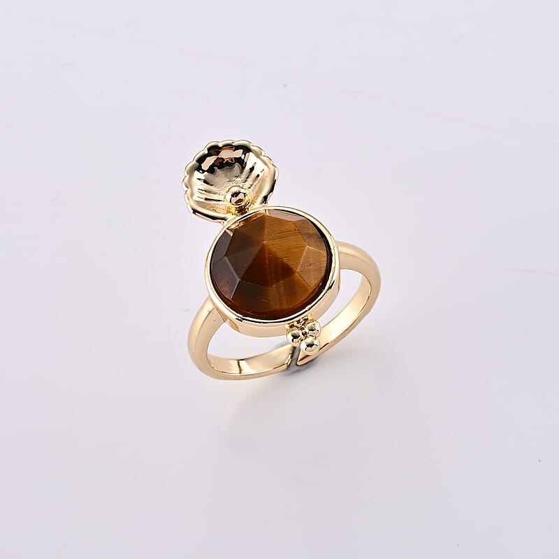 Yellow Tigers Eye 5.00 ctw Ring in Goldtone (Adjustable)