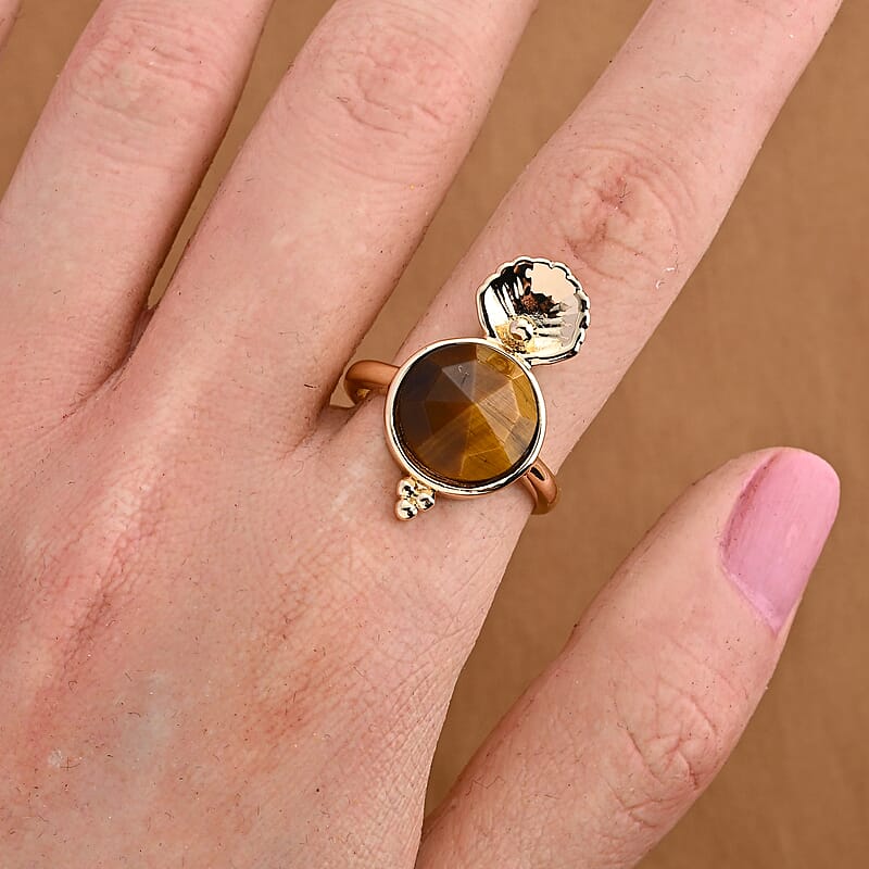 Yellow Tigers Eye 5.00 ctw Ring in Goldtone (Adjustable)