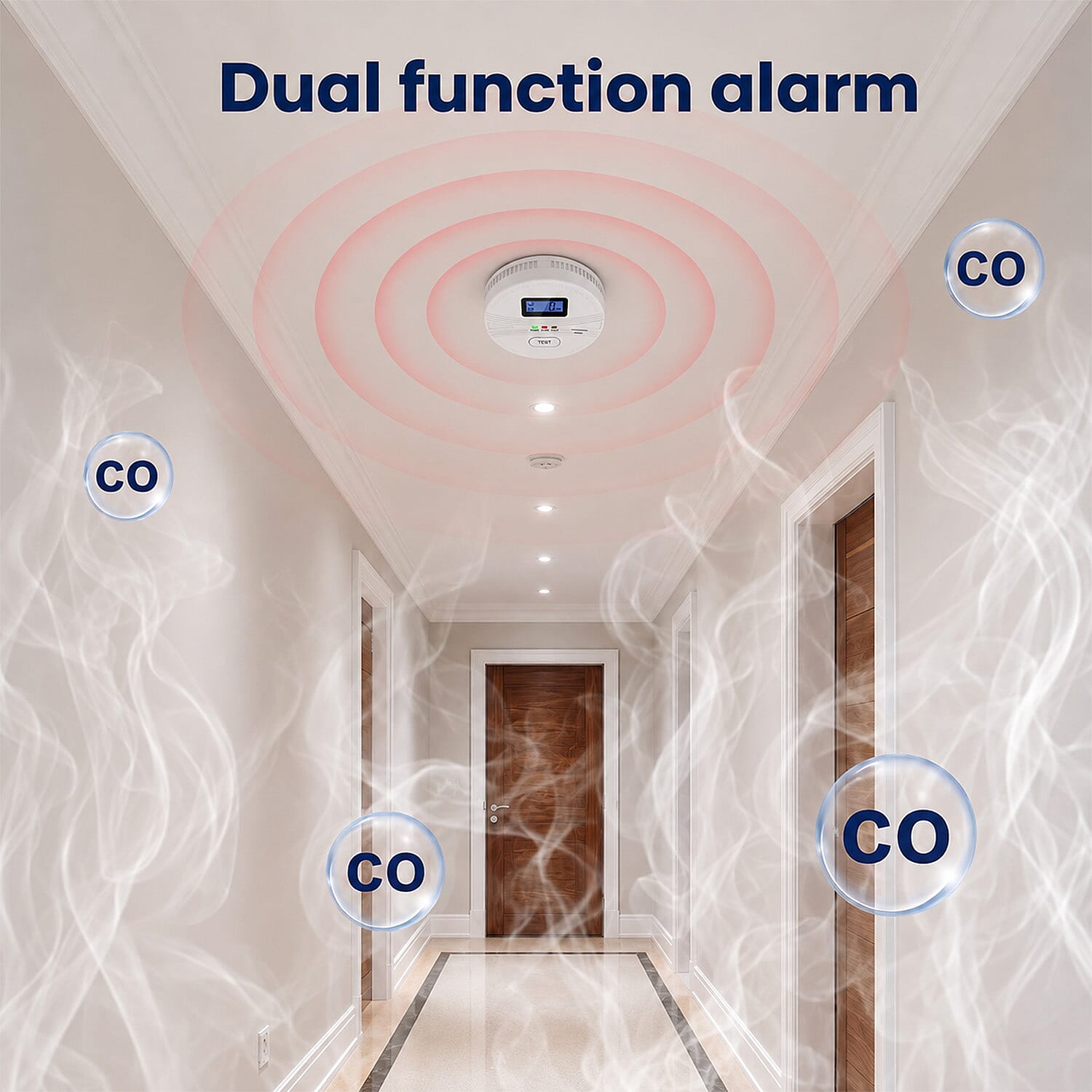 Livmore White Smoke & CO Combo Alarm Detector w/ Digital Display (Batterie Not Included)