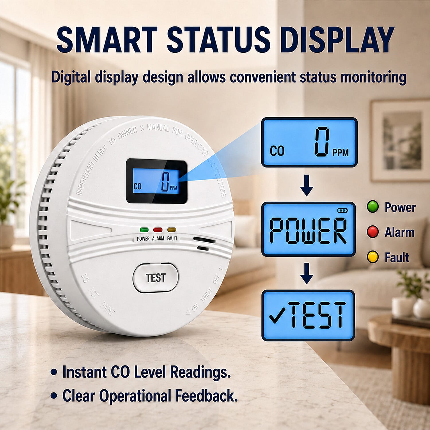 Livmore White Smoke & CO Combo Alarm Detector w/ Digital Display (Batterie Not Included)