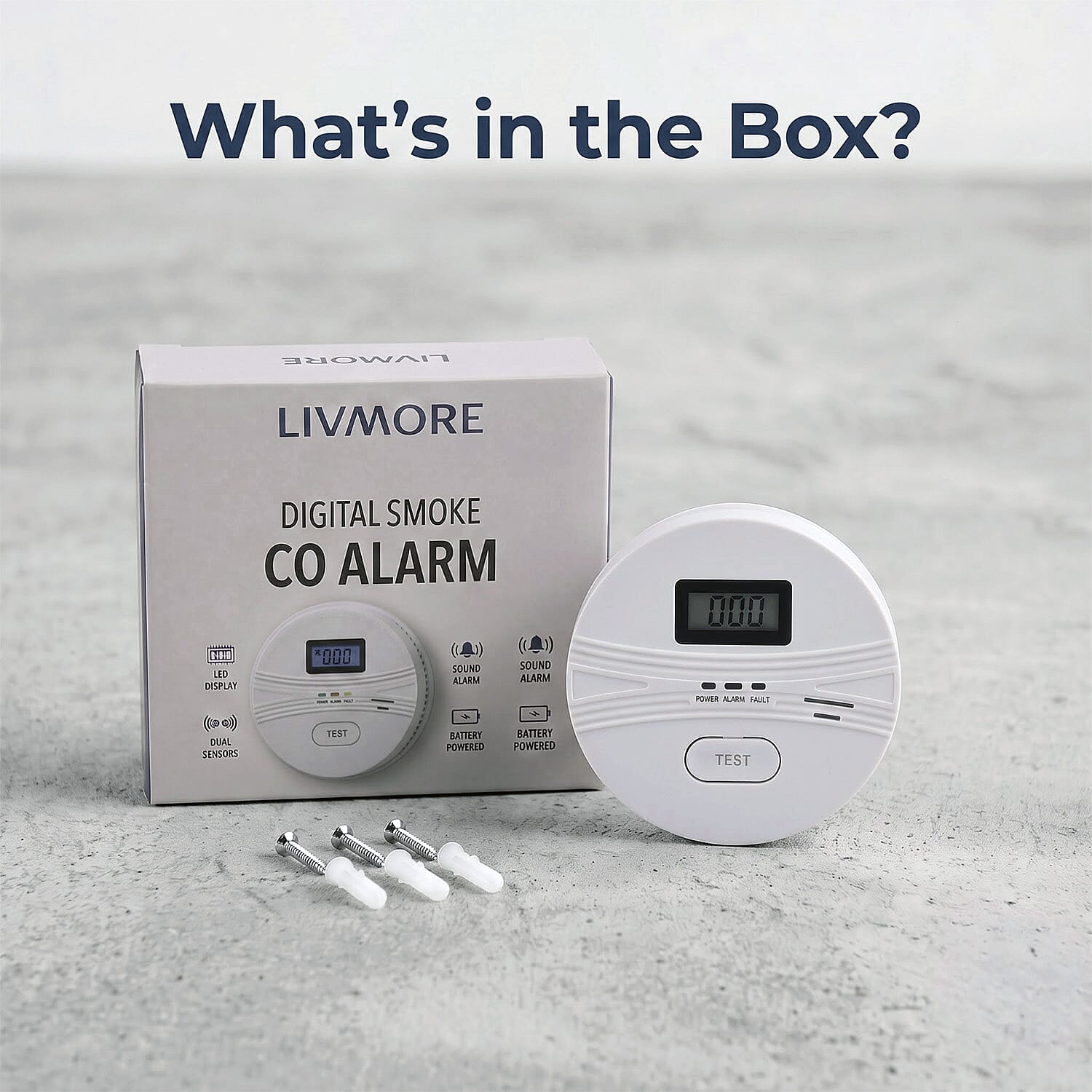Livmore White Smoke & CO Combo Alarm Detector w/ Digital Display (Batterie Not Included)