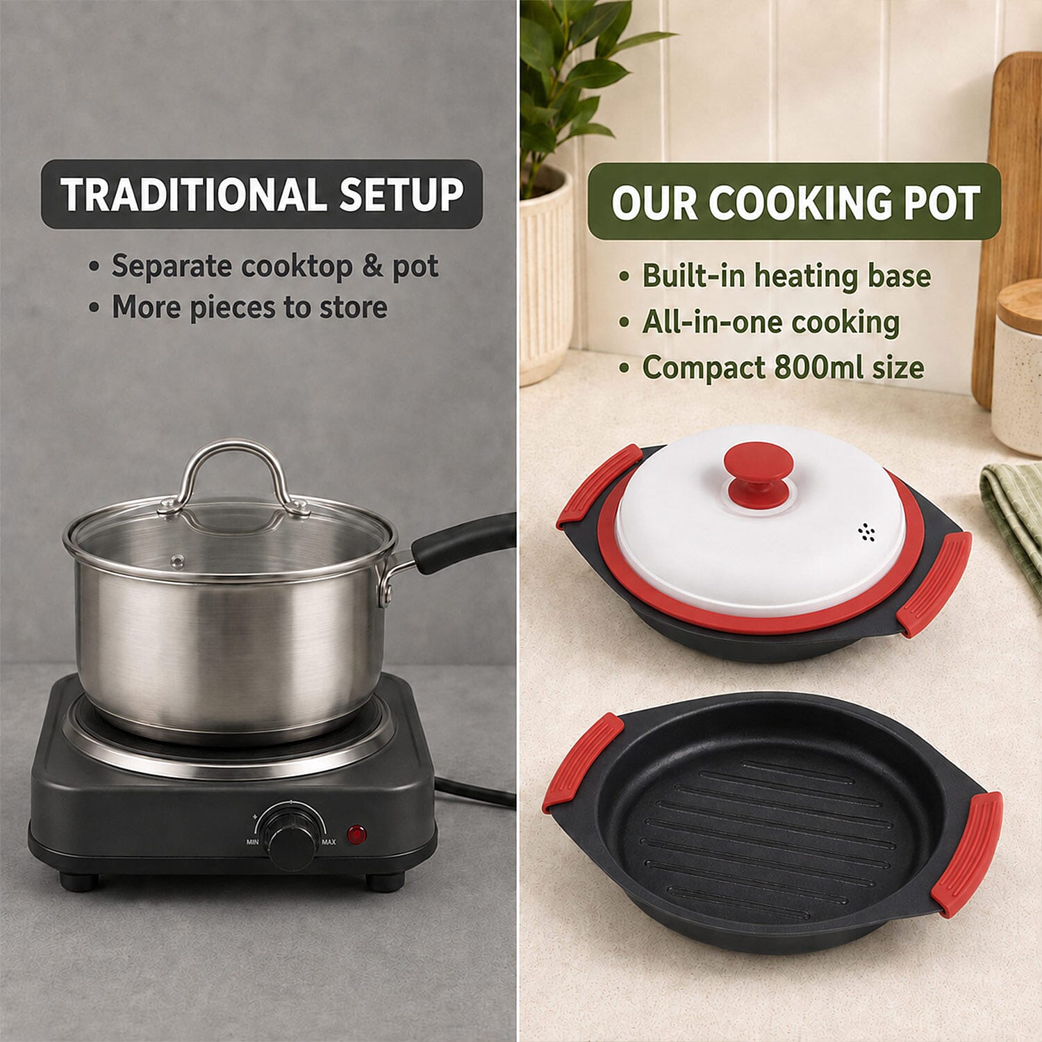 Red Round Pot with Iron Lid