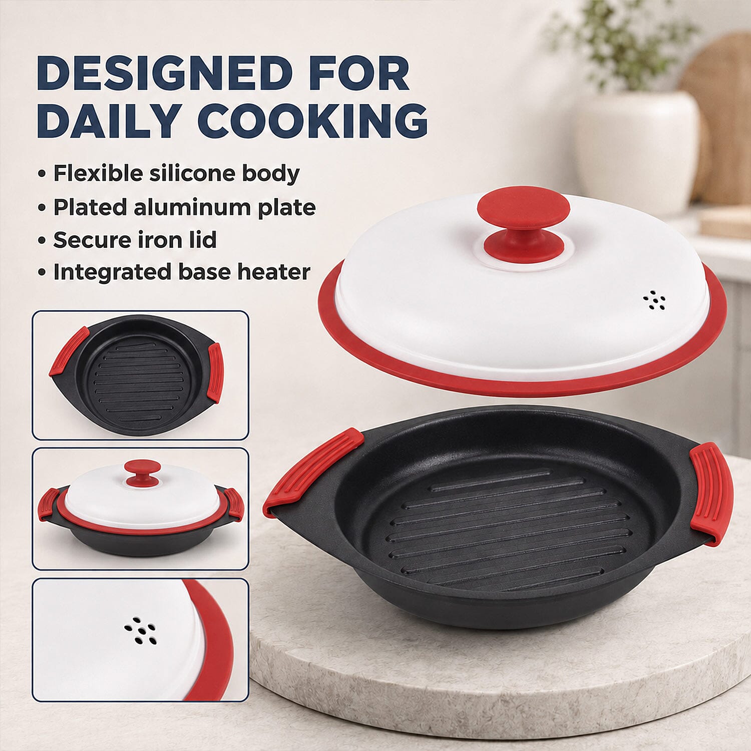Red Round Pot with Iron Lid