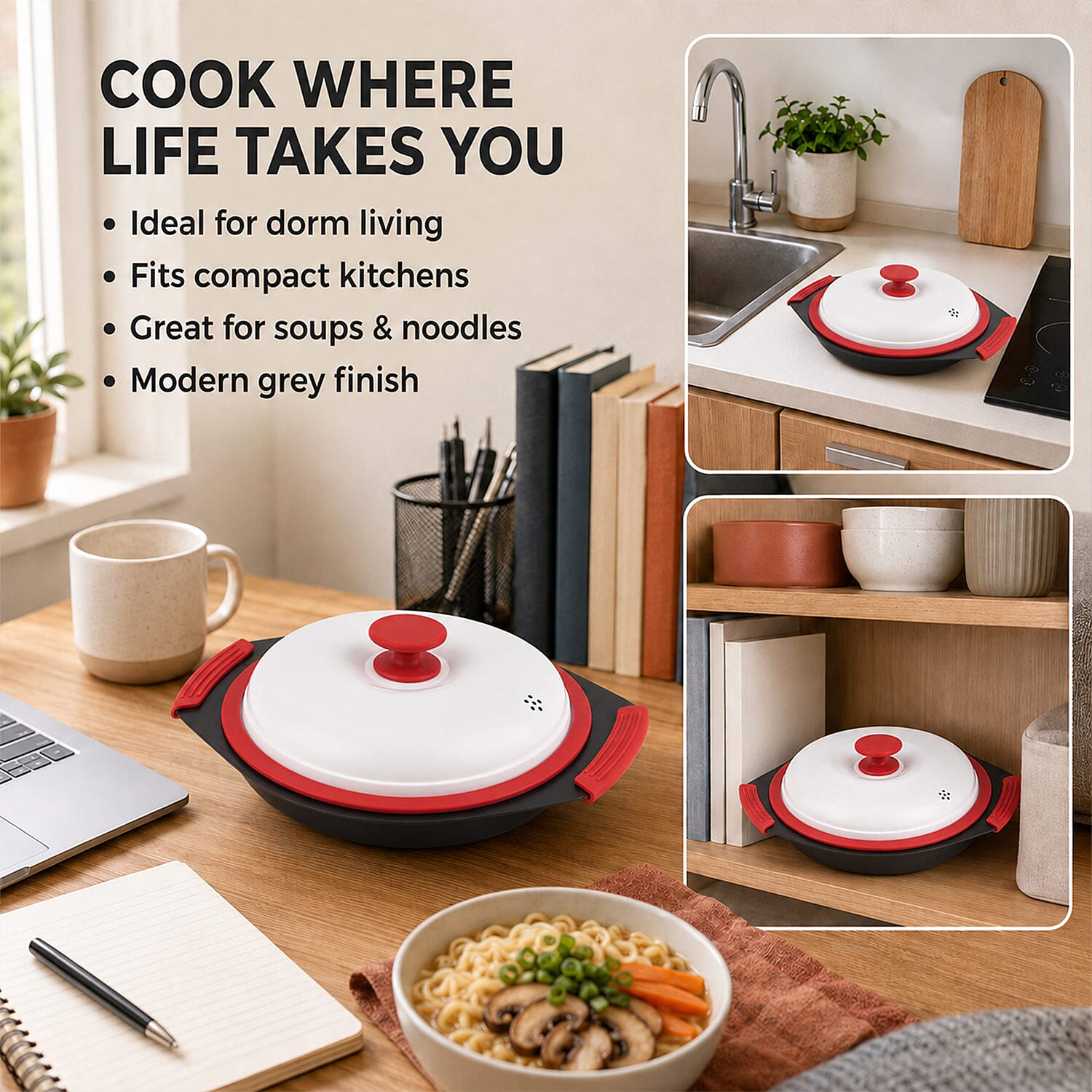 Red Round Pot with Iron Lid