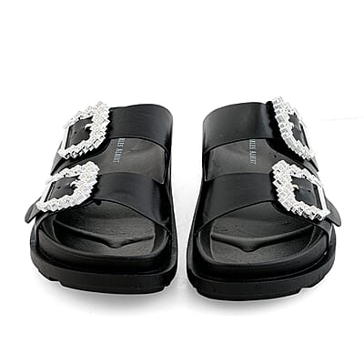 Kristal Black Double Strap Metal Buckle Sandal - 6