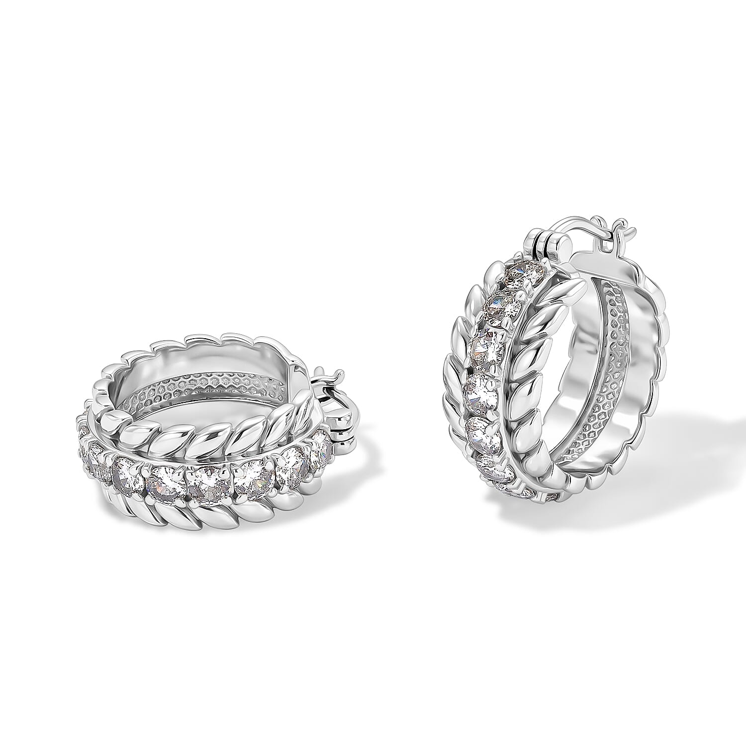 EverTrue Simulated Diamond Hoop Earrings in Stainless Steel 4.50 ctw