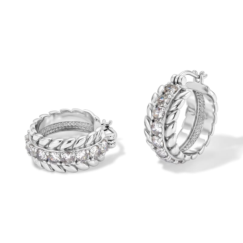 EverTrue Simulated Diamond Sudded Hoop Earrings in Stainless Steel