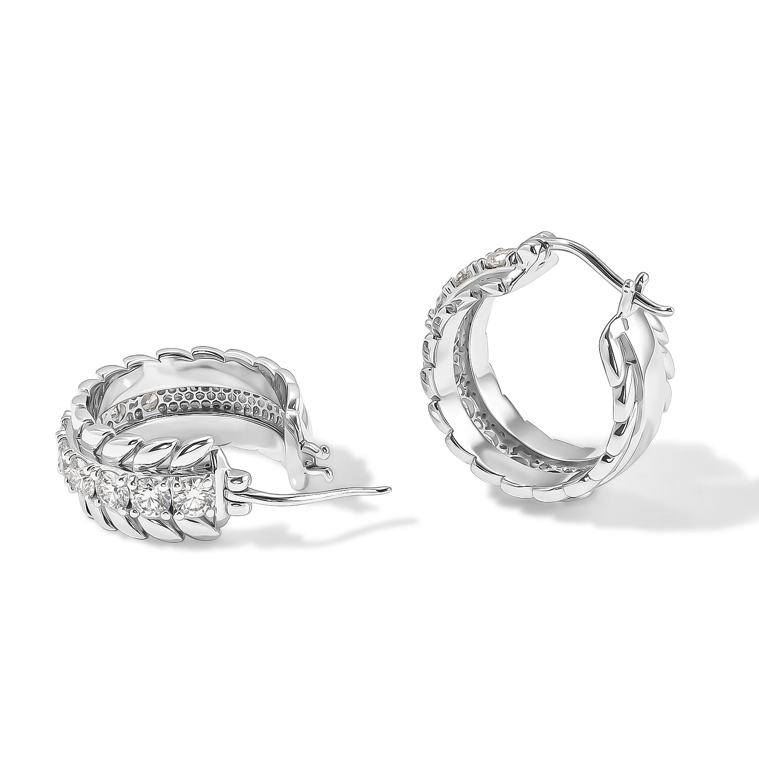 EverTrue Simulated Diamond Sudded Hoop Earrings in Stainless Steel