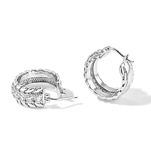 EverTrue Simulated Diamond Hoop Earrings in Stainless Steel