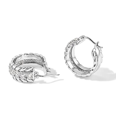 EverTrue Simulated Diamond Sudded Hoop Earrings in Stainless Steel