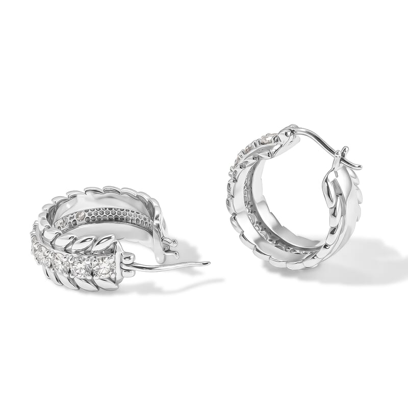 EverTrue Simulated Diamond Sudded Hoop Earrings in Stainless Steel