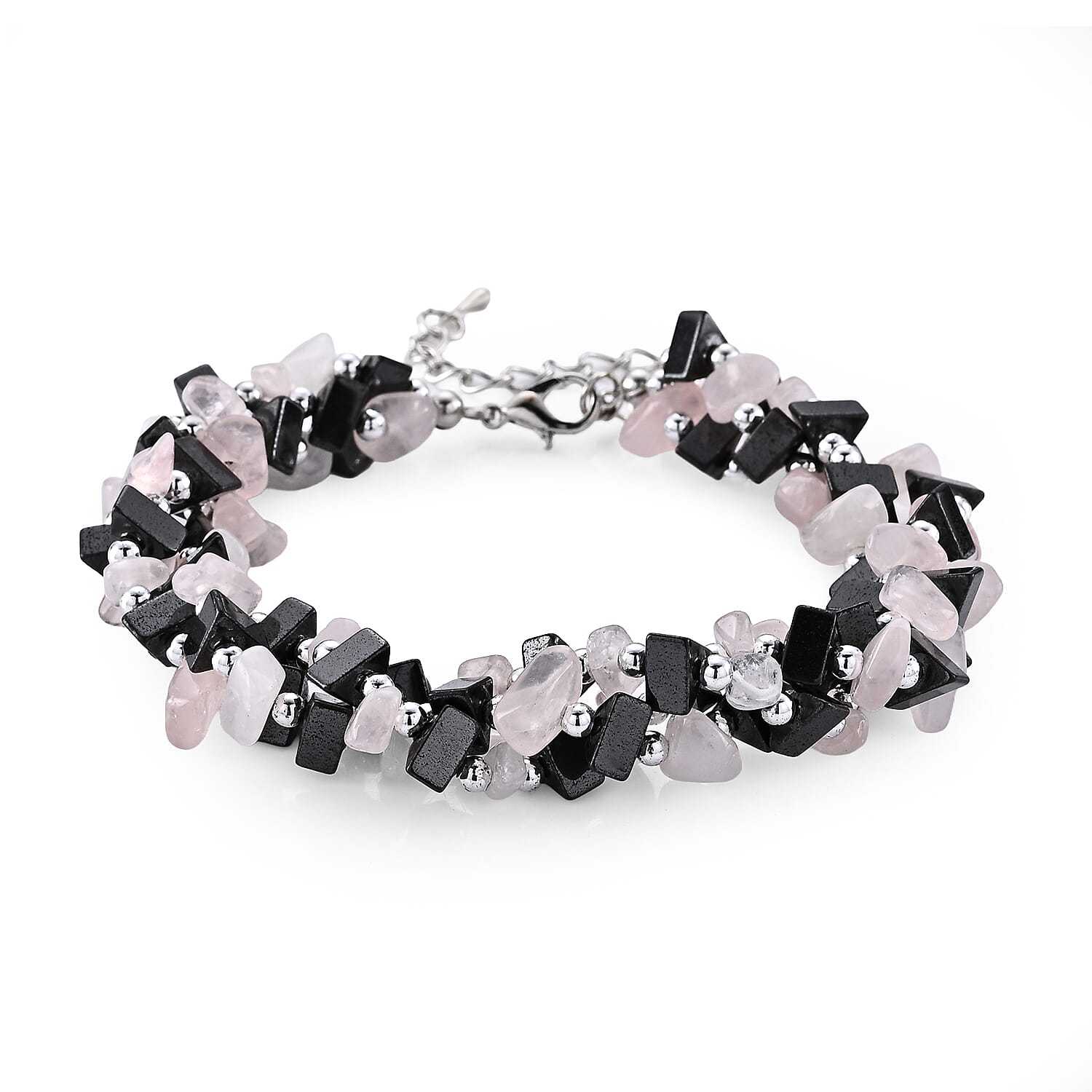 Rose Quartz and Hematite Beaded Bracelet 175.00 ctw