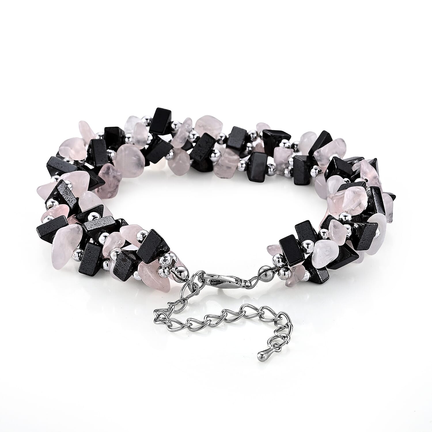 Rose Quartz and Hematite Beaded Bracelet 175.00 ctw