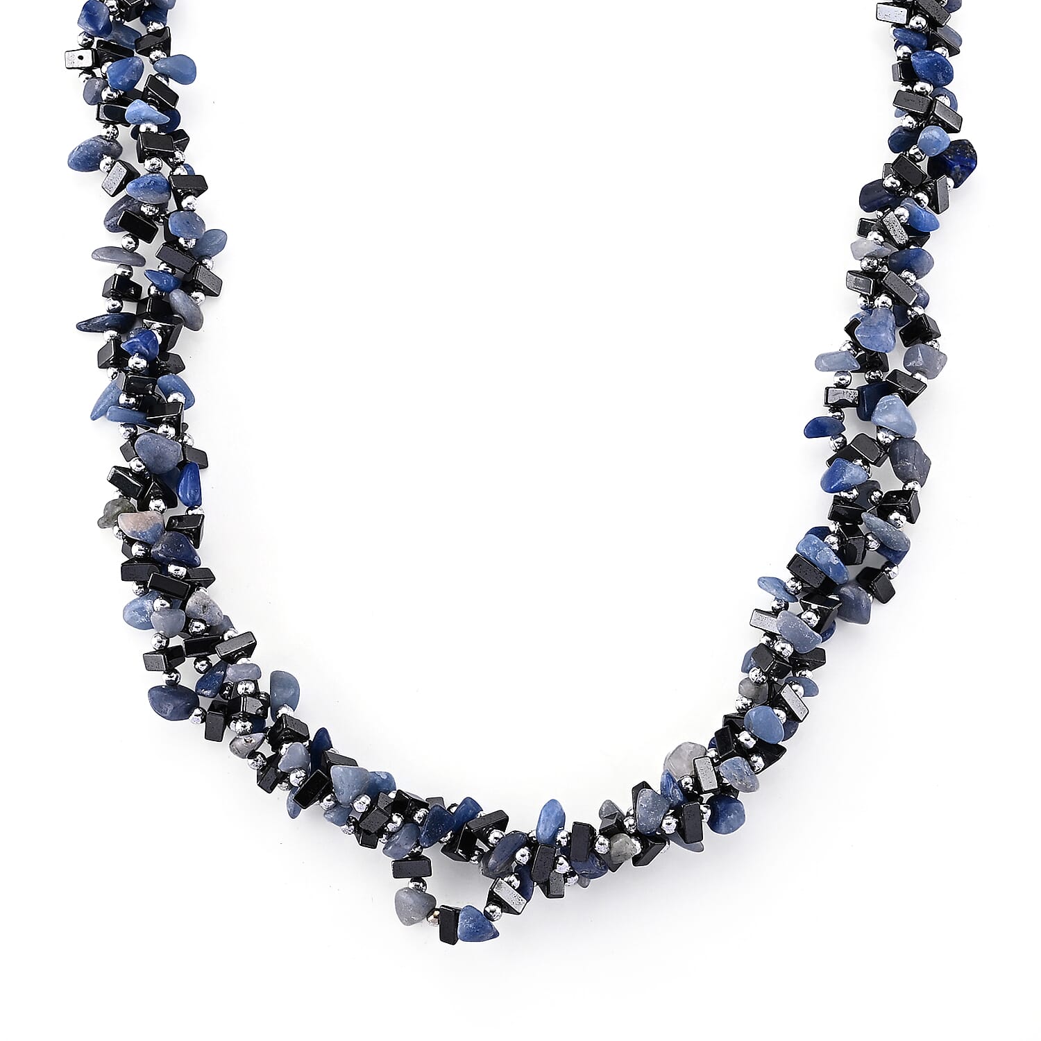 Blue Agate and Hematite 455.00 ctw Beaded Necklace in Silvertone (19-21 Inches)