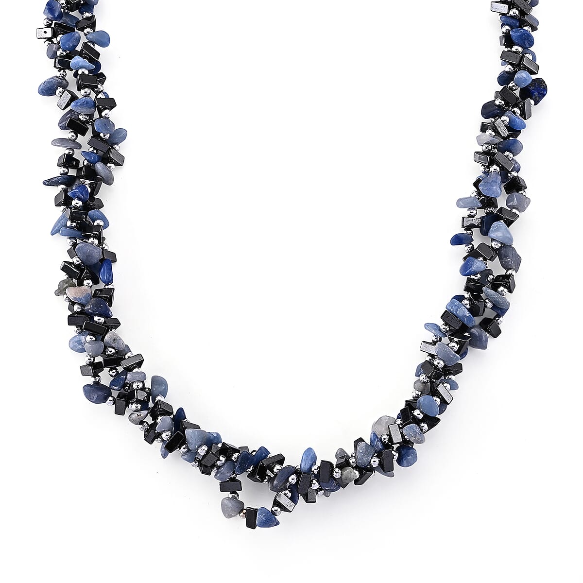 Blue Agate and Hematite 455.00 ctw Beaded Necklace in Silvertone (19-21 Inches) image number 1