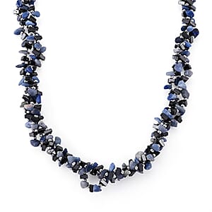 Blue Agate and Hematite 455.00 ctw Beaded Necklace in Silvertone (19-21 Inches)