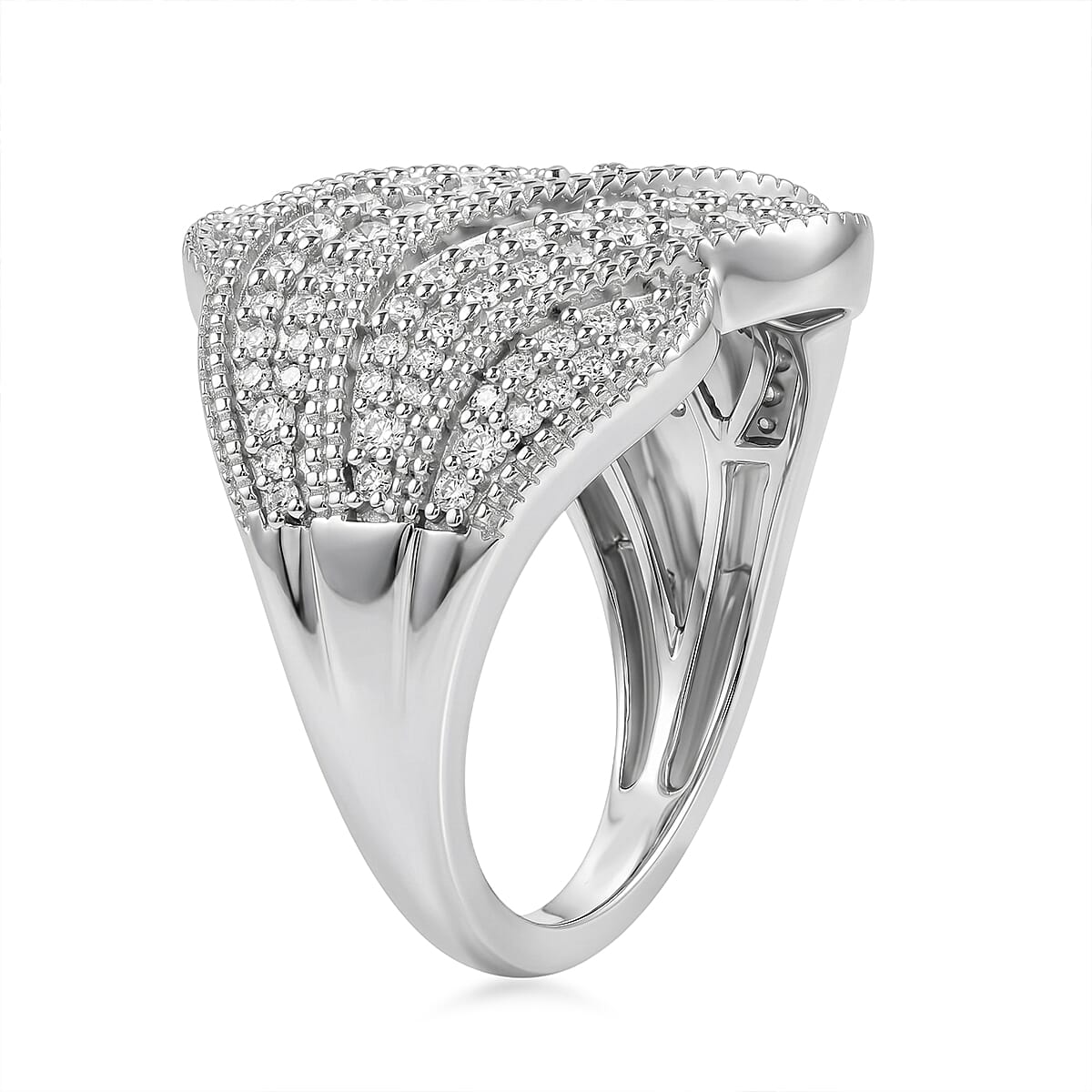 D'Joy Diamond 1.00 ctw Timeless Reverberation Ring in Rhodium Over Sterling Silver (Size 10.0) image number 3
