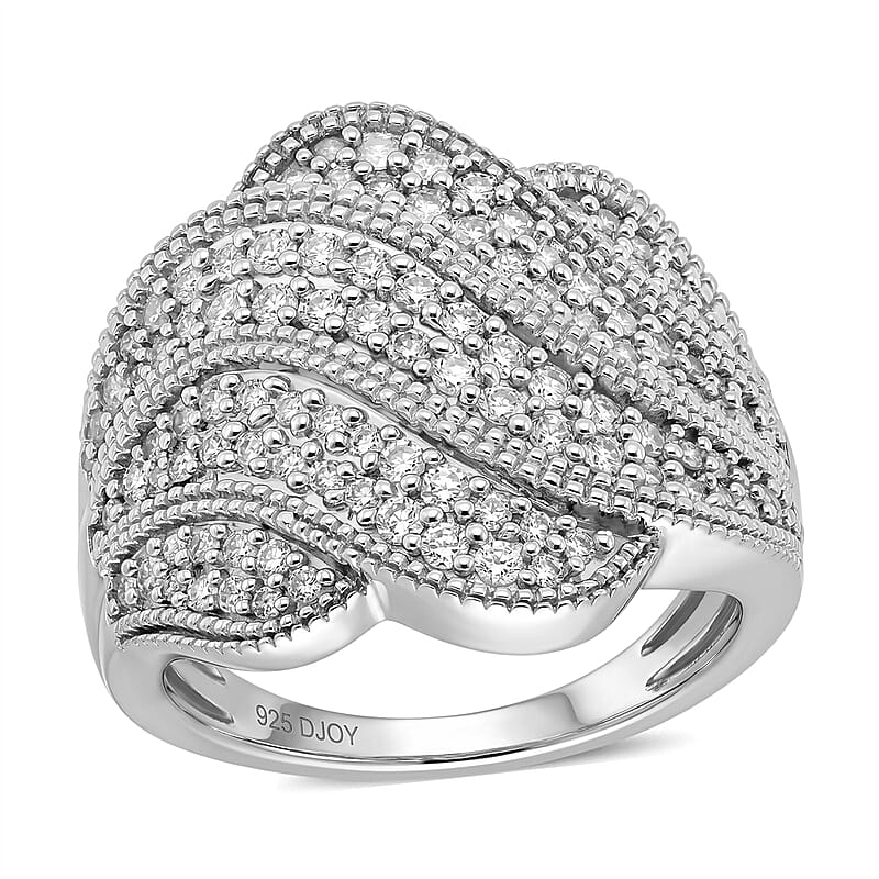D'Joy Diamond 1.00 ctw Timeless Reverberation Ring in Rhodium Over Sterling Silver (Size 6.0)