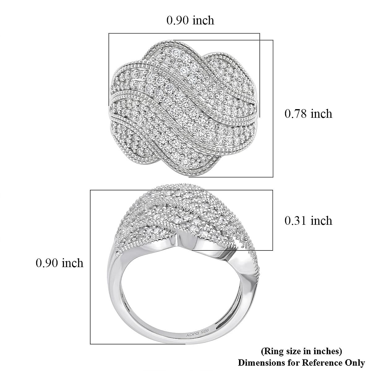 D'Joy Diamond 1.00 ctw Timeless Reverberation Ring in Rhodium Over Sterling Silver (Size 6.0)