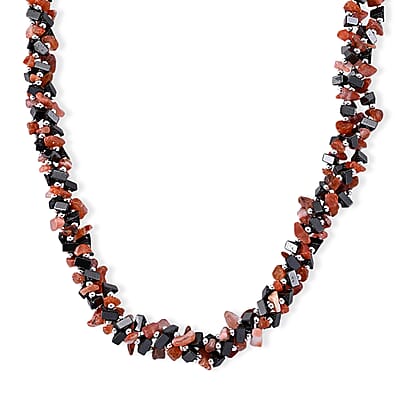 Red Agate and Hematite 455.00 ctw Necklace in Silvertone 19-21 Inches