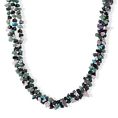 Multi Gemstone 455.00 ctw Necklace in Silvertone 19-21 Inches