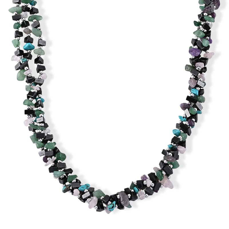 Multi Gemstone 455.00 ctw Necklace in Silvertone 19-21 Inches
