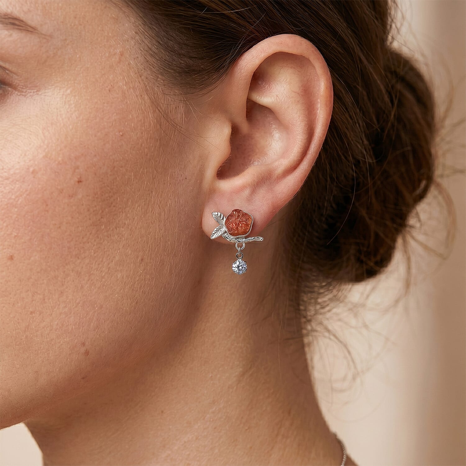 Golden Sunstone 5.01 ctw Earrings in Silvertone with Sterling Silver Pin
