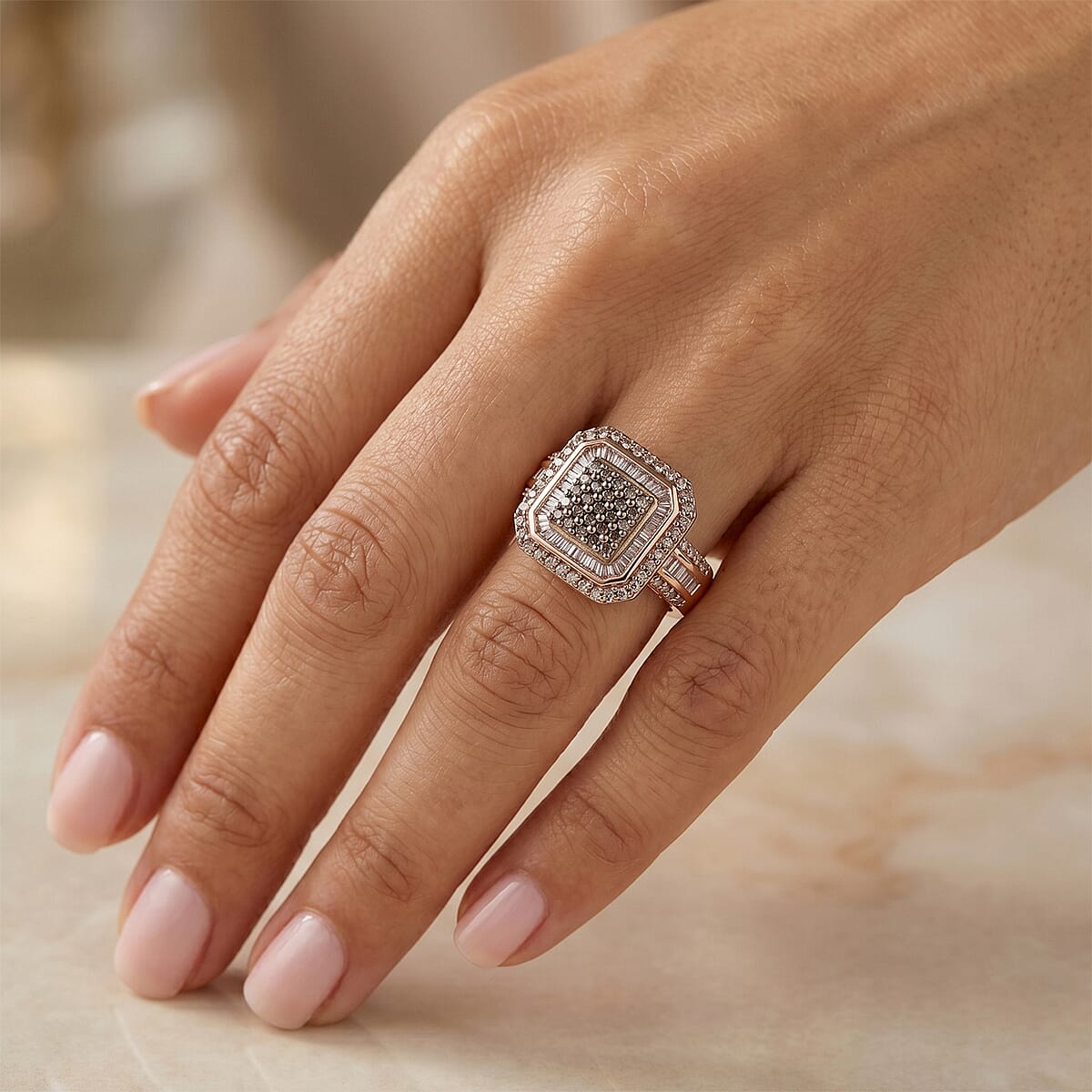 D'Joy Natural Champagne Diamond 1.00 ctw Celestial Ring in 18K Vermeil Rose Gold Over Sterling Silver (Size 10.0) image number 1