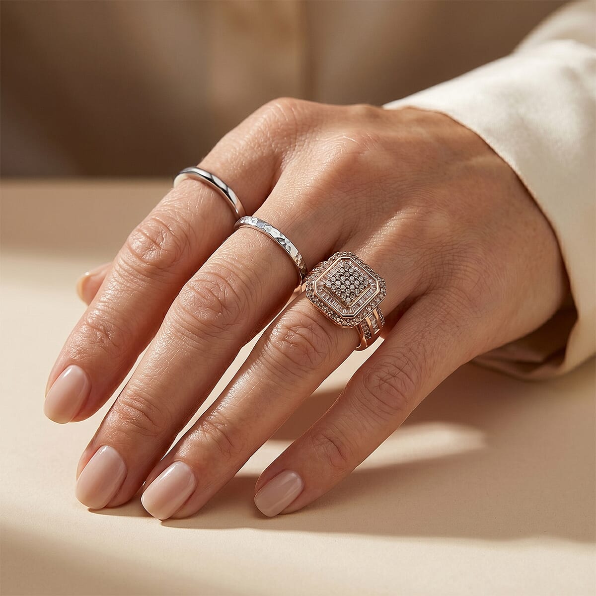 D'Joy Natural Champagne Diamond 1.00 ctw Celestial Ring in 18K Vermeil Rose Gold Over Sterling Silver (Size 10.0) image number 2